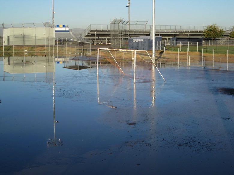 Flooded football pitch