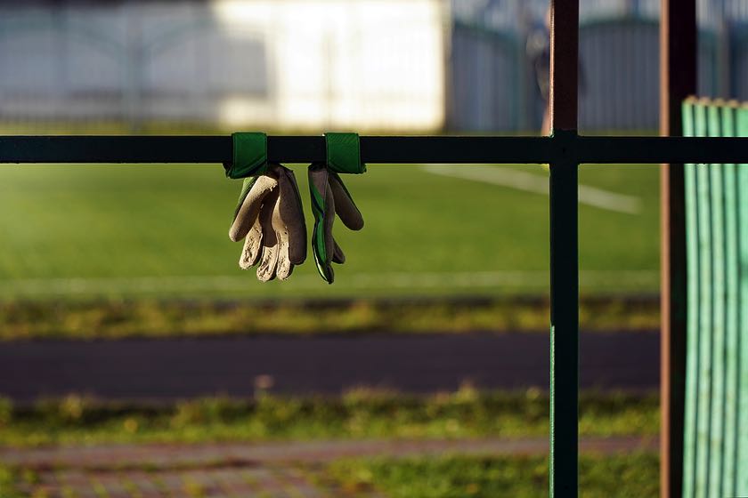Football gloves hanging