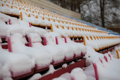 Football stadium covered in snow