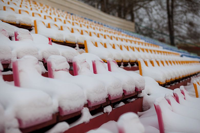 Stadium filled with snow