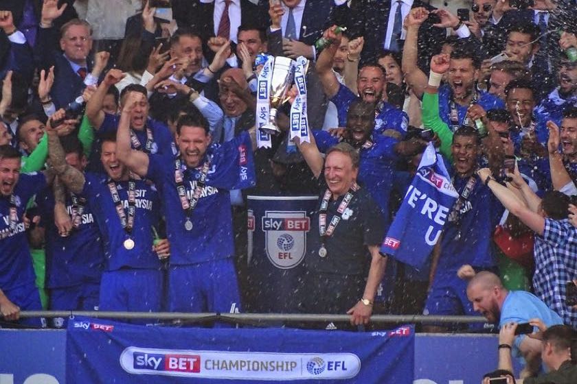 Cardiff City celebrate promotion
