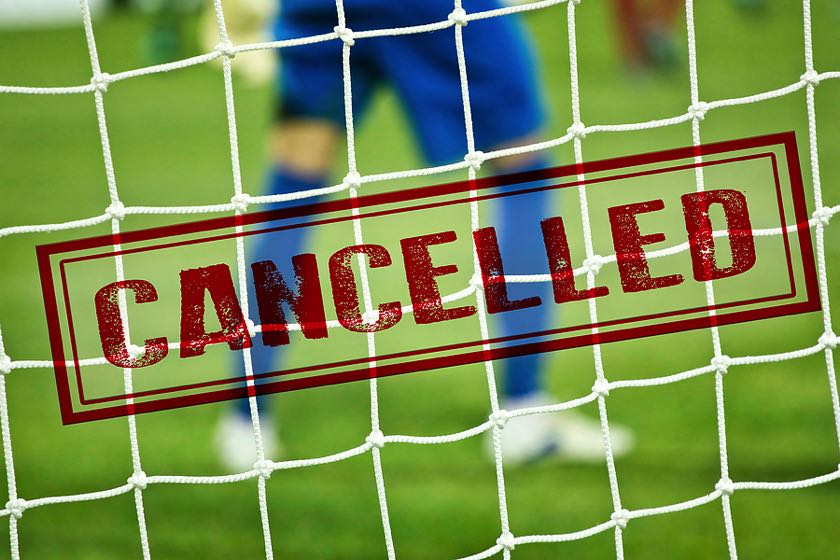 Football with cancelled stamp