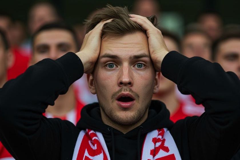 Football fan looking shocked