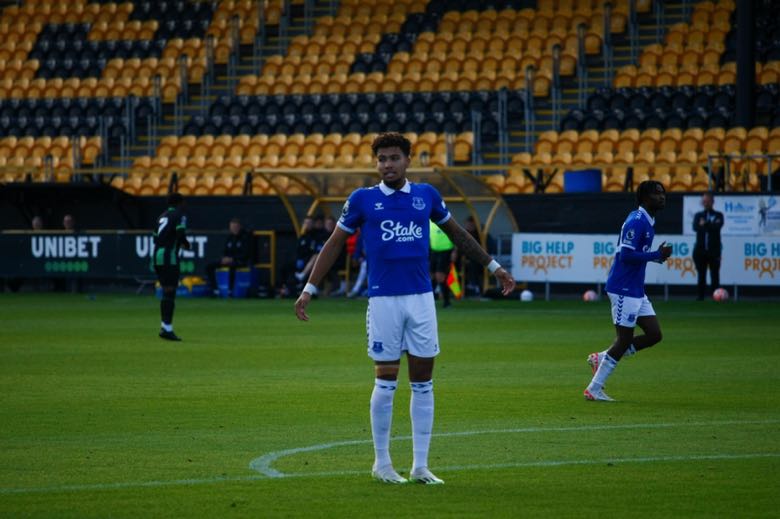 Everton wearing Stake jersey