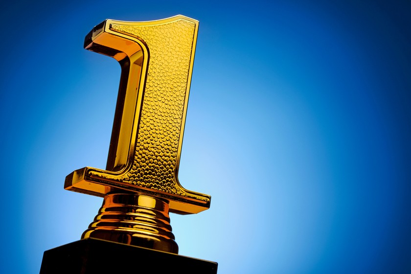 Number 1 Trophy Against Blue Background